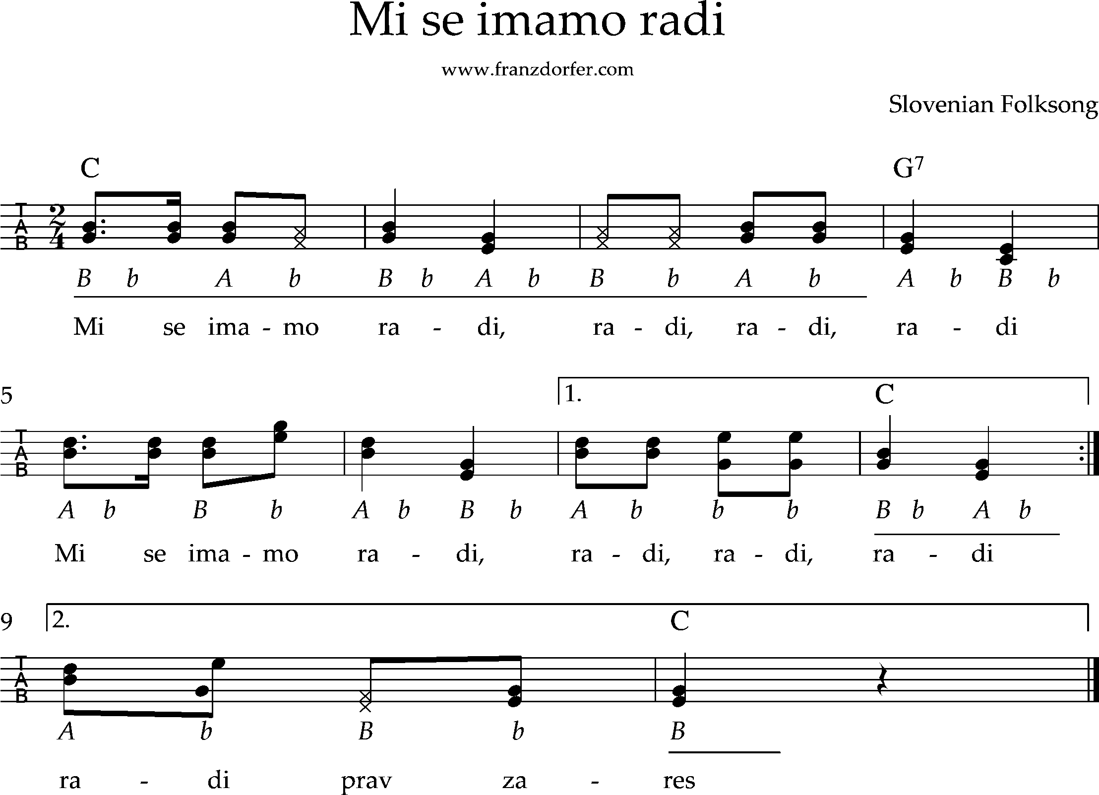 Grifschrift  Notation für steirische Harmonika, mi se imamo radi